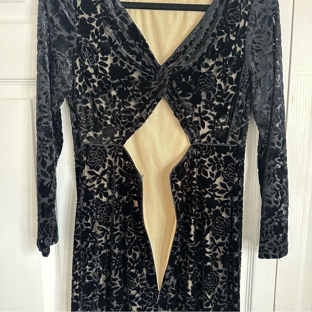 Vtg Velvet Cutout Dress Womens 10P Black Floral Maxi 90s Whimsigoth Fairy Grunge - Picture 5 of 13
